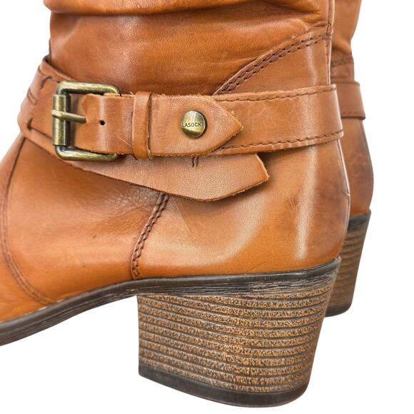 Lasocki Scrunchy Western Boot Leather Women's SZ 39 Leather Brown Zip Buckle - Picture 3 of 12